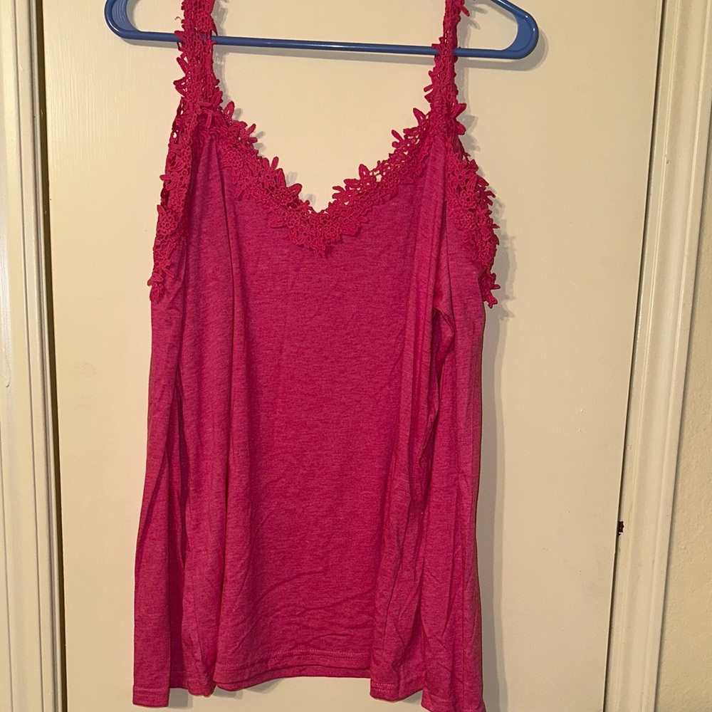 Women's Pink Lace Trim Top